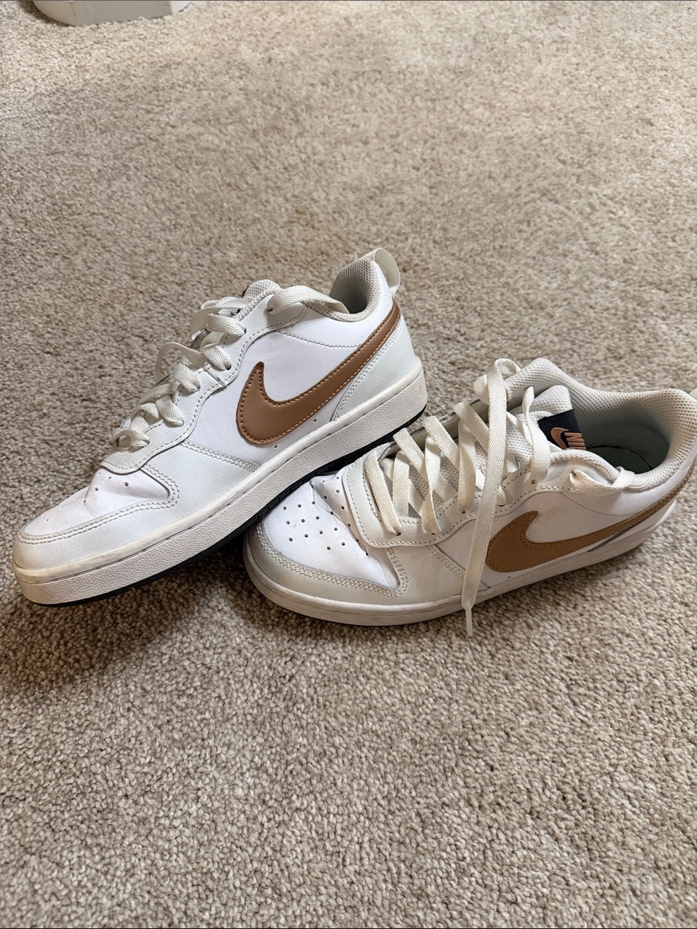 Nike White Sneakers with Tan Swoosh